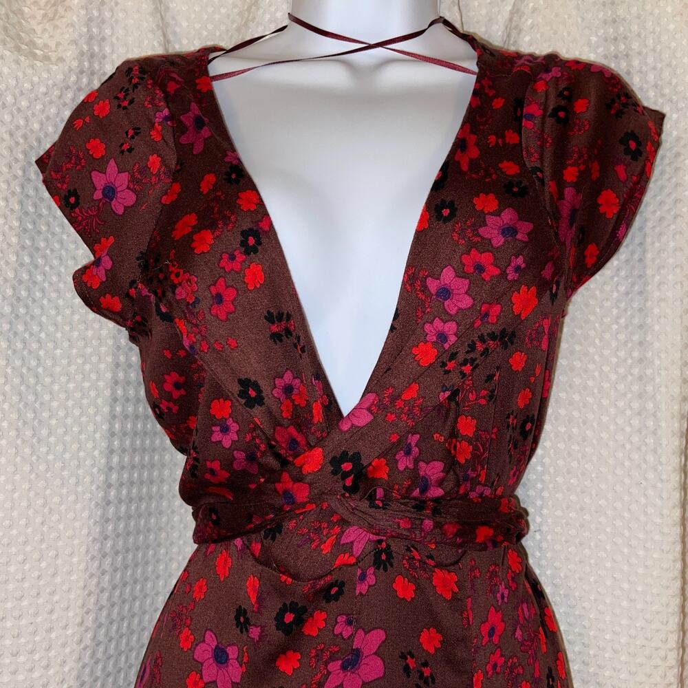 NWT Free People It Takes Two Wrap Knit Skater Dress in Plum Combo Sz. M - Picture 5 of 10